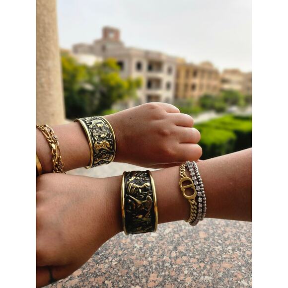 All Power Egyptian Bangle–Handmade Brass Cuff with Nefertiti, Cleopatra & Lotus - Picture 2 of 4